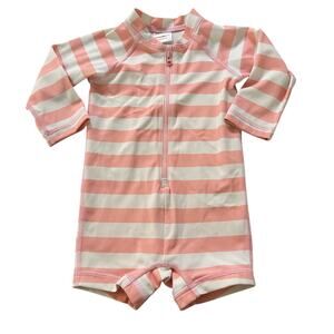 Hanna Andersson Rash Guard sz 6-12 months pink stripe bathing suit